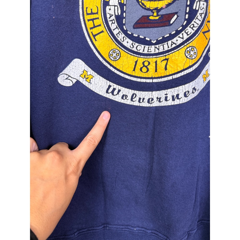 Vintage University of Michigan Wolverines Sweatshirt Navy Blue Crewneck Mens XL - Picture 4 of 9